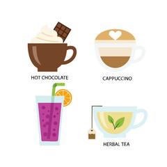 Obraz premium Collection of Four Popular Hot and Cold Beverage Icons.