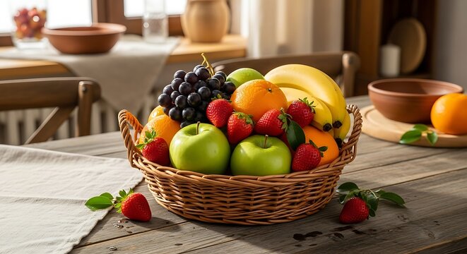 Fresh fruit basket delivery healthy eating concept assorted fruits apples oranges bananas grapes strawberries 98