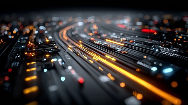 Dynamic and futuristic data stream with vibrant illuminated pathways, showcasing modern technology and digital transformation