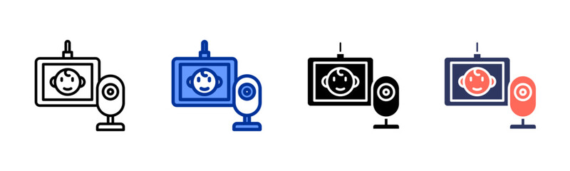 Baby Monitor icon set multiple style collection