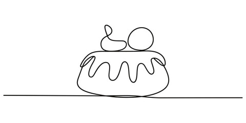 Minimalist continuous line art drawing of a dessert or cupcake