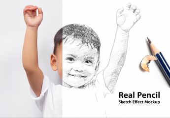 Real Pencil Sketch Photo Effect Mockup