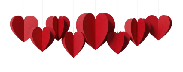 Red paper hearts mobile transparent background cutout png