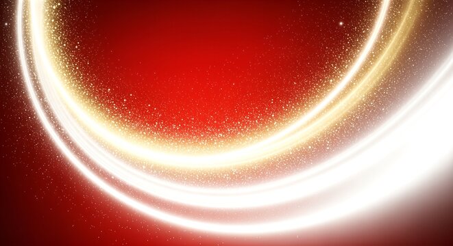 Abstract Red Background with Golden and White Light Trails.