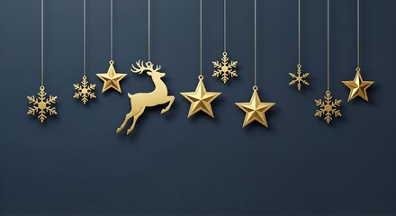 Elegant Christmas Ornaments on Dark Blue Background.