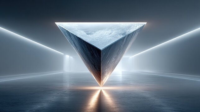 Futuristic Triangular Structure in Minimalist Lit Room