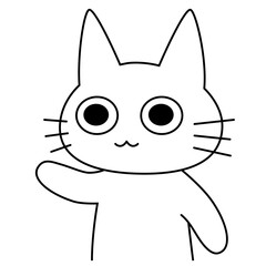 手を上げて挨拶する白い猫キャラクターのかわいいベクターイラスト。フレンドリーな印象のシンプルなデザインで、歓迎やコミュニケーションを表現するのに最適
