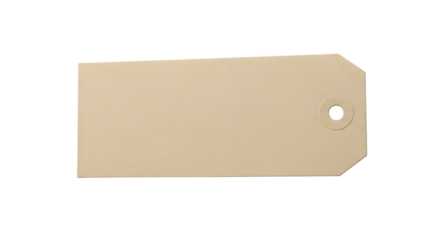 A blank, beige, rectangular paper tag with a hole punch on the right side, isolated on a transparent background