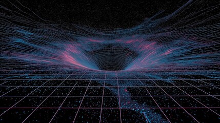 black hole showing the gravitational pull and space distortion in a vibrant cosmic scene