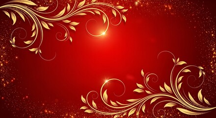 Elegant Red Background with Golden Floral Ornaments for Festive Occasions.