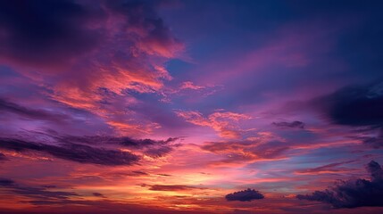 Fototapeta premium peace. A breathtaking sunset sky panorama with vibrant warm hues and glowing clouds. inspiring travel planning, travel magazines, designed for travel destination branding, inspires travel planning.