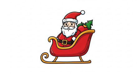 Santa claus riding in his sleigh with a bag full of gifts isolated on christmas and new year celebration concept illustration