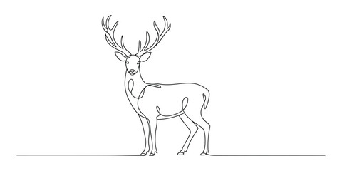 Continuous line drawing of a majestic deer with large antlers