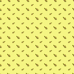 Watercolor seamless pattern with berries on a yellow background. Design with red berries and leaves. Design for paper, background, menu, poster, textile, wallpaper, business cards.