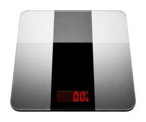 Digital weight scale displaying zero home product isolated on transparent background