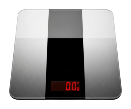 Digital weight scale displaying zero home product isolated on transparent background