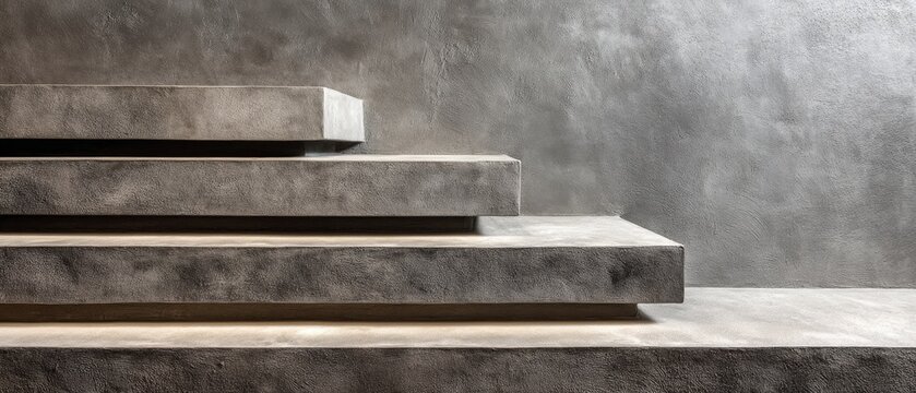 Smooth dove gray microcement wall with clean left column and wide header in orthographic view
