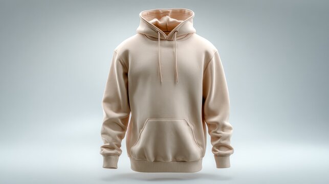 streetwear. Beige hoodie showcased on a clean white background, highlighting simplicity and modern style. lifestyle magazines.