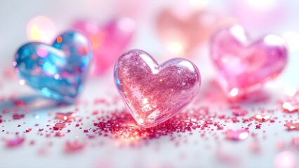 Sparkling Hearts with Glitter, isolated on transparent background