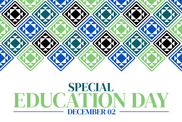 Special education day december 2 banner with geometric patterns and text for social media