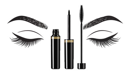 Elegant vector art of eyelashes and eyebrows with mascara, perfect for beauty blogs, makeup tutorials, and cosmetic product promotions to enhance visual appeal