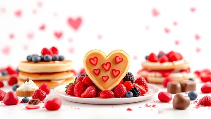 Valentine’s Day Pancakes with Berries, isolated on transparent background