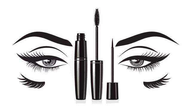 Dramatic eyes with long lashes and winged eyeliner, enhanced by mascara, perfect for beauty tutorials, makeup ads, or cosmetic product promotion