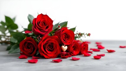 Red Roses with Heart Pendant, isolated on transparent background