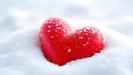 Red Heart in Snow, isolated on transparent background