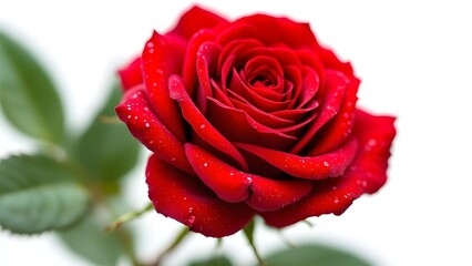 Red Rose with Water Droplets, isolated on transparent background