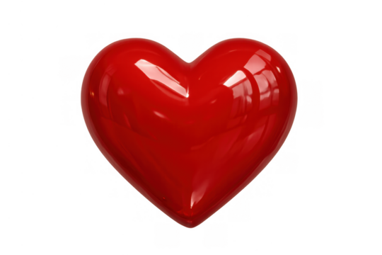 Red glossy 3d heart symbol representing love, romance, passion, and valentine's day on a transparent background