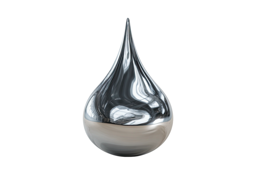 Shiny, reflective silver teardrop, isolated