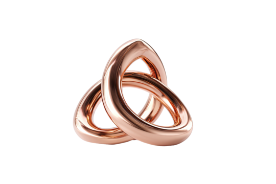Shiny copper knot formed by interlocked rounded triangles