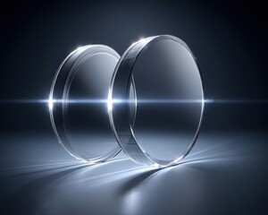 Two transparent glass discs overlapping on a graphite textured background