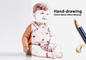 Hand-drawing Pencil Sketch Photo Effect Mockup