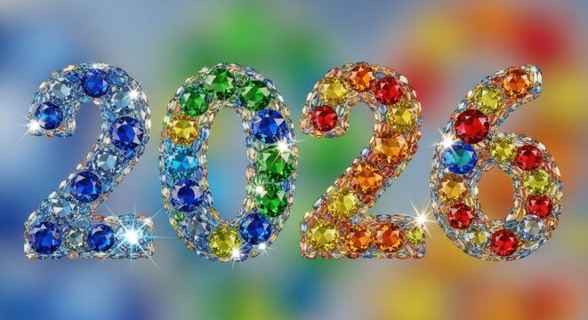 Sparkling gemstone 2026 design for New Year's celebrations and luxurious event branding, perfect for calendars and digital marketing campaigns with glittering appeal