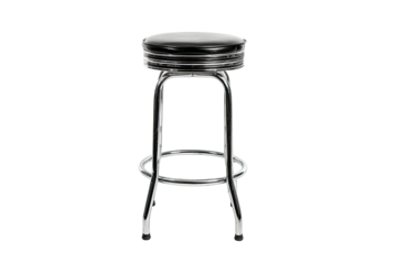 Shiny barstool with black seat and chrome frame, centered