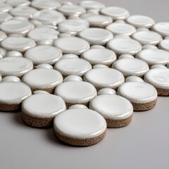 Obraz premium Glossy white ceramic penny round mosaic tile sheet on seamless gray background