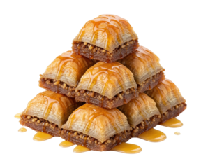 Delicious baklava dessert stack sweet shop food isolated on transparent background