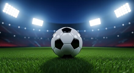 Naklejka premium soccer ball on stadium, green field, sports, football ,Soccer, football, stadium background