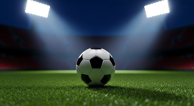 soccer ball on stadium, green field, sports, football ,Soccer, football, stadium background - Powered by Adobe