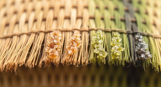 Closeup of a traditional broom with colorful beads, showcasing the craftsmanship and unique design of this household tool