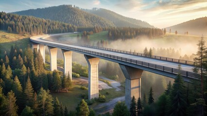 Obraz premium A pedestrian bridge spans the A4 highway beneath a serene Thuringian forest landscape near Willrode