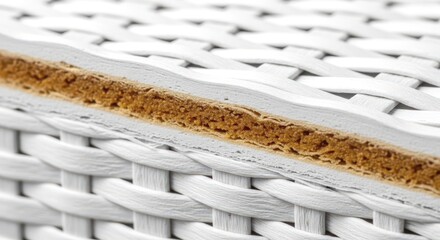 Closeup of white wicker with brown filling, showcasing the texture and craftsmanship of the woven material for background and design use