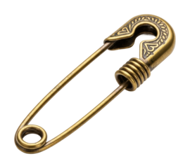 Vintage safety pin metal isolated on transparent background