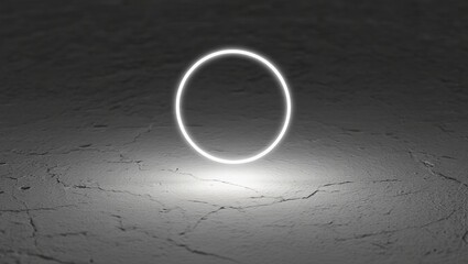Glowing White Neon Ring on Cracked Desert Ground