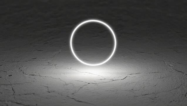 Glowing White Neon Ring on Cracked Desert Ground