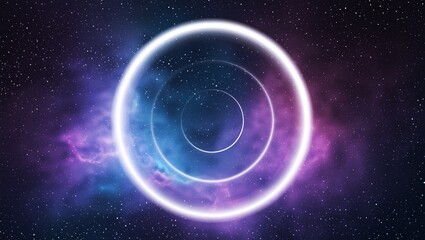 Neon Portal Rings in Cosmic Nebula