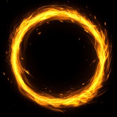 Flaming Fire Ring Portal on Black Background