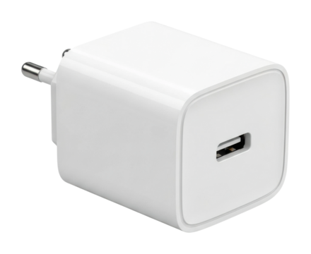 Charging action usb power adapter in home office setup technology isolated on transparent background